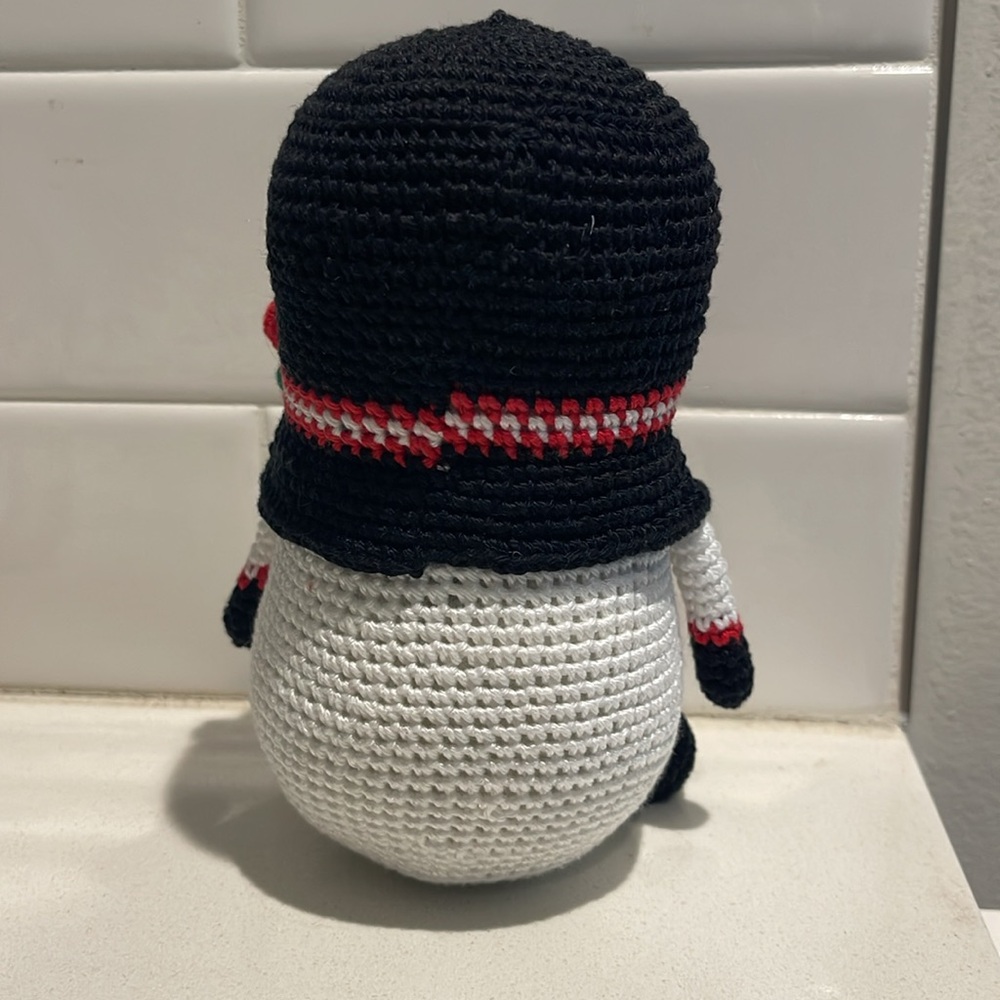 Handcrafted Snowman Gnome with Holly Winter Holiday Seasonal Christmas Crochet - Picture 9 of 12
